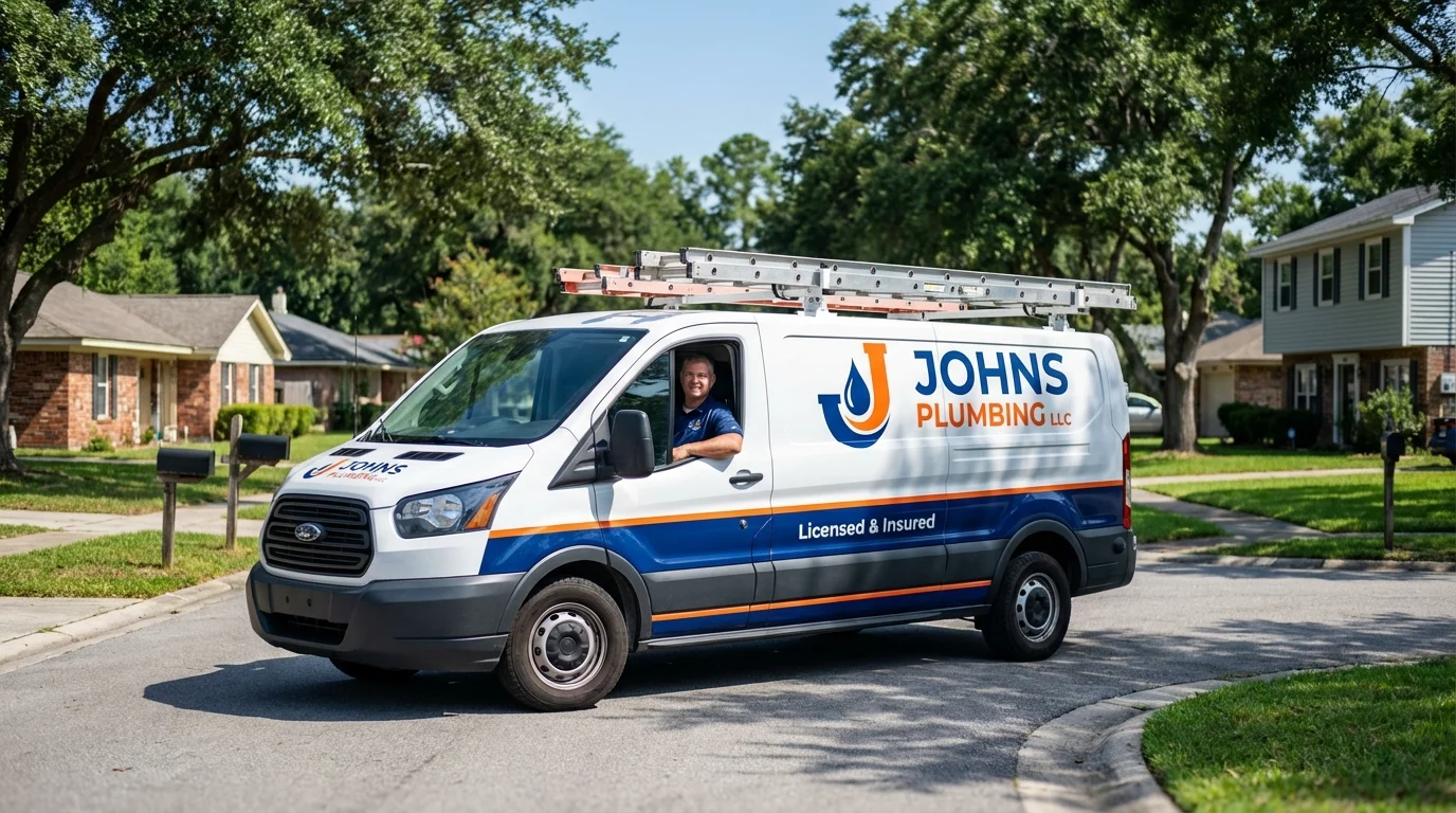 Johns Plumbing LLC service van in Harrah, OK