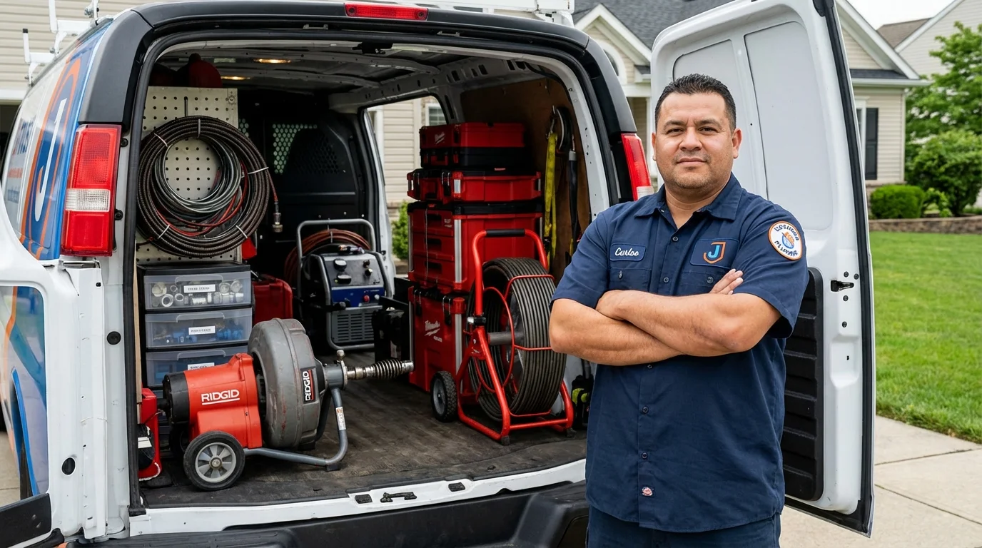 Professional drain cleaning equipment and Johns Plumbing LLC plumber in Harrah