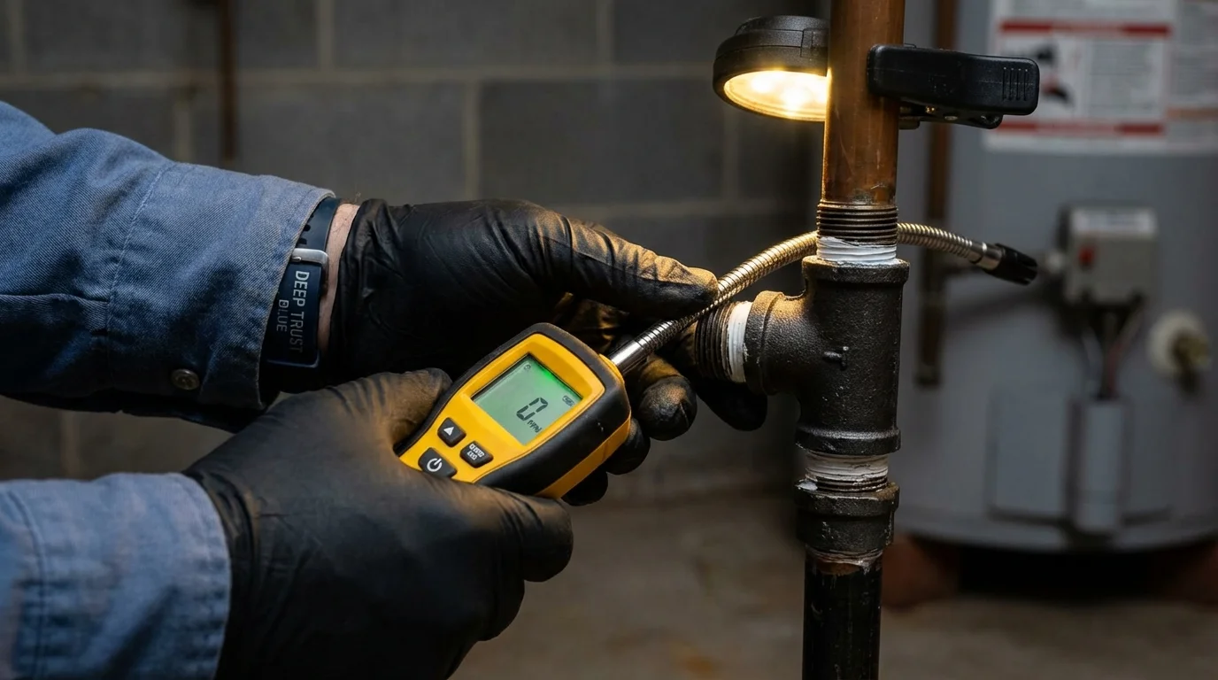 Gas leak detection with electronic sniffer by Johns Plumbing LLC in Harrah
