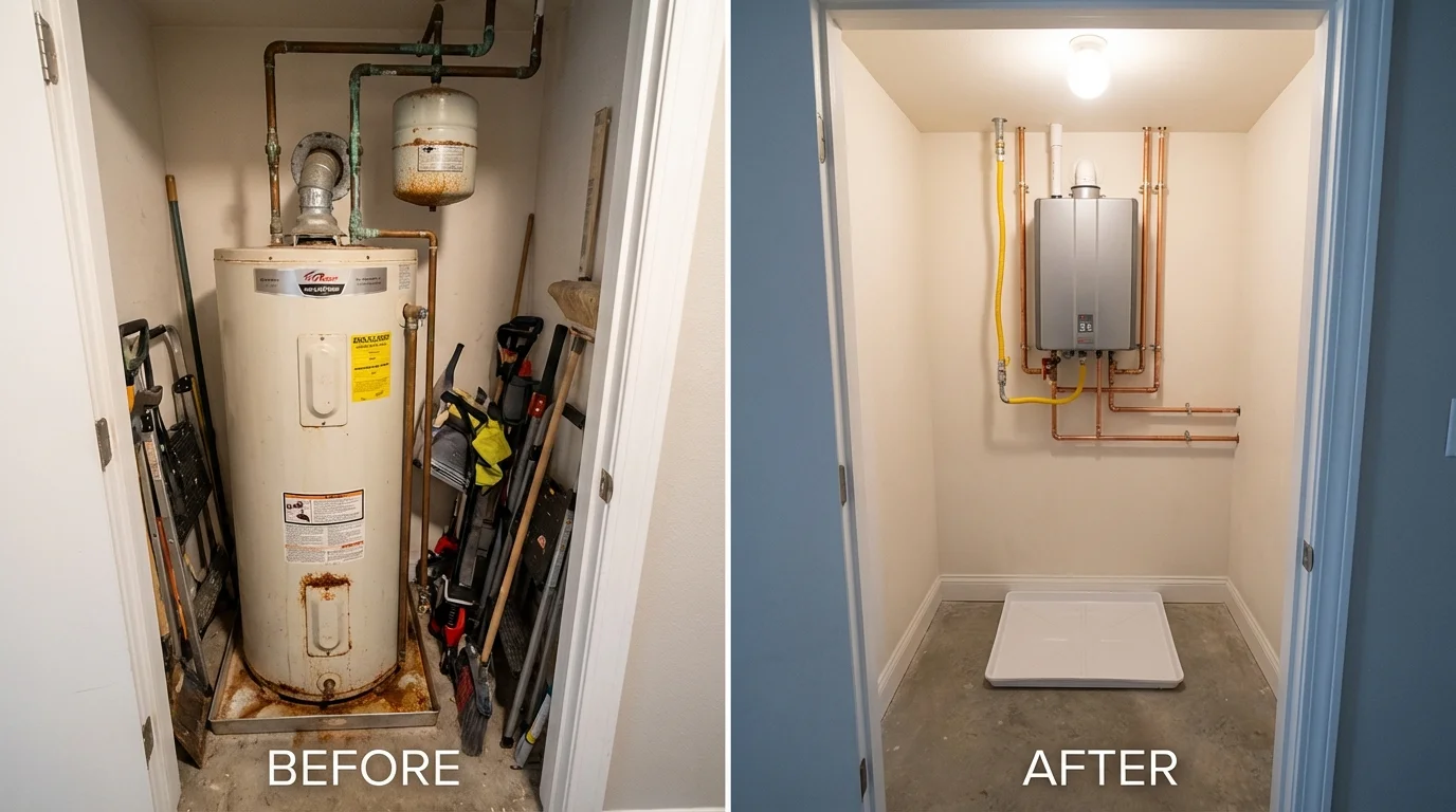 Tank water heater versus wall-mounted tankless unit comparison for Harrah, OK homeowners