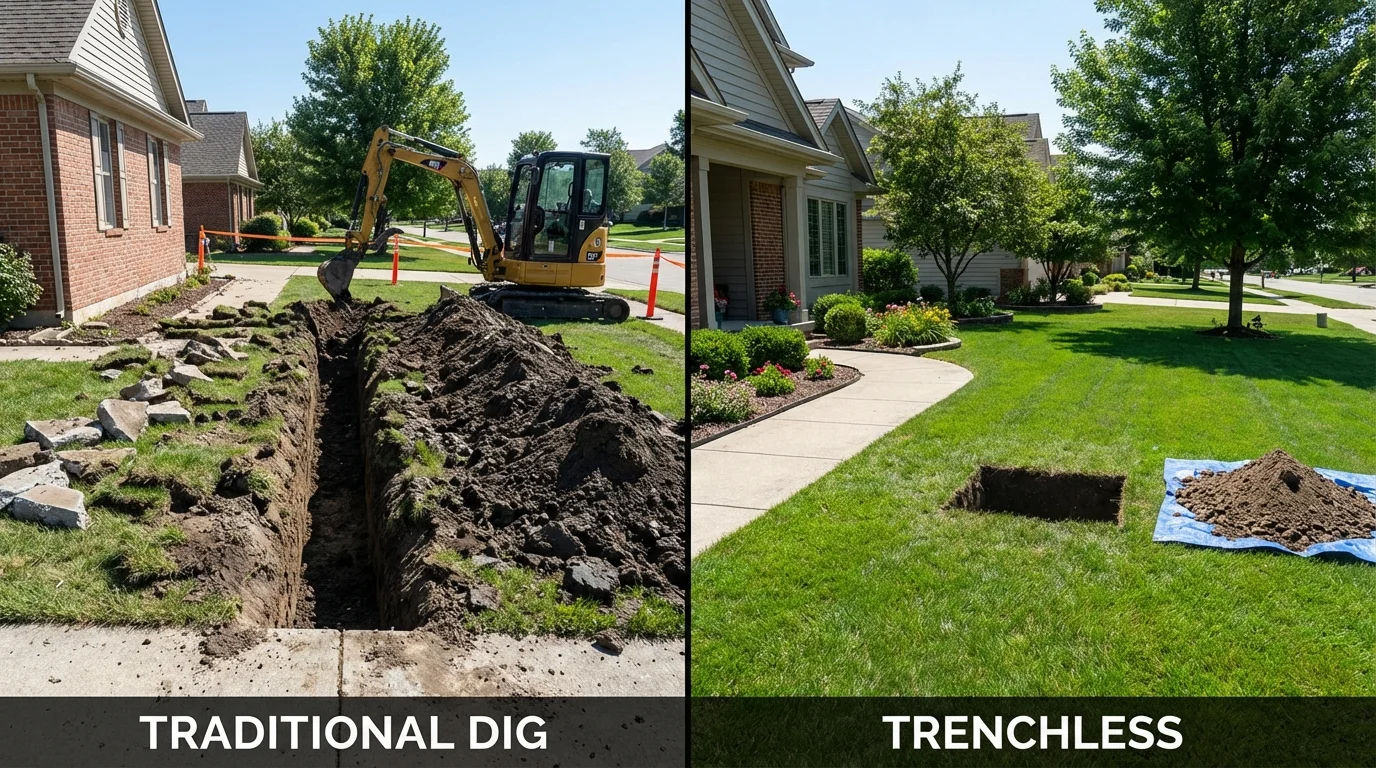 Trenchless sewer repair with minimal yard damage versus traditional excavation in Harrah, OK
